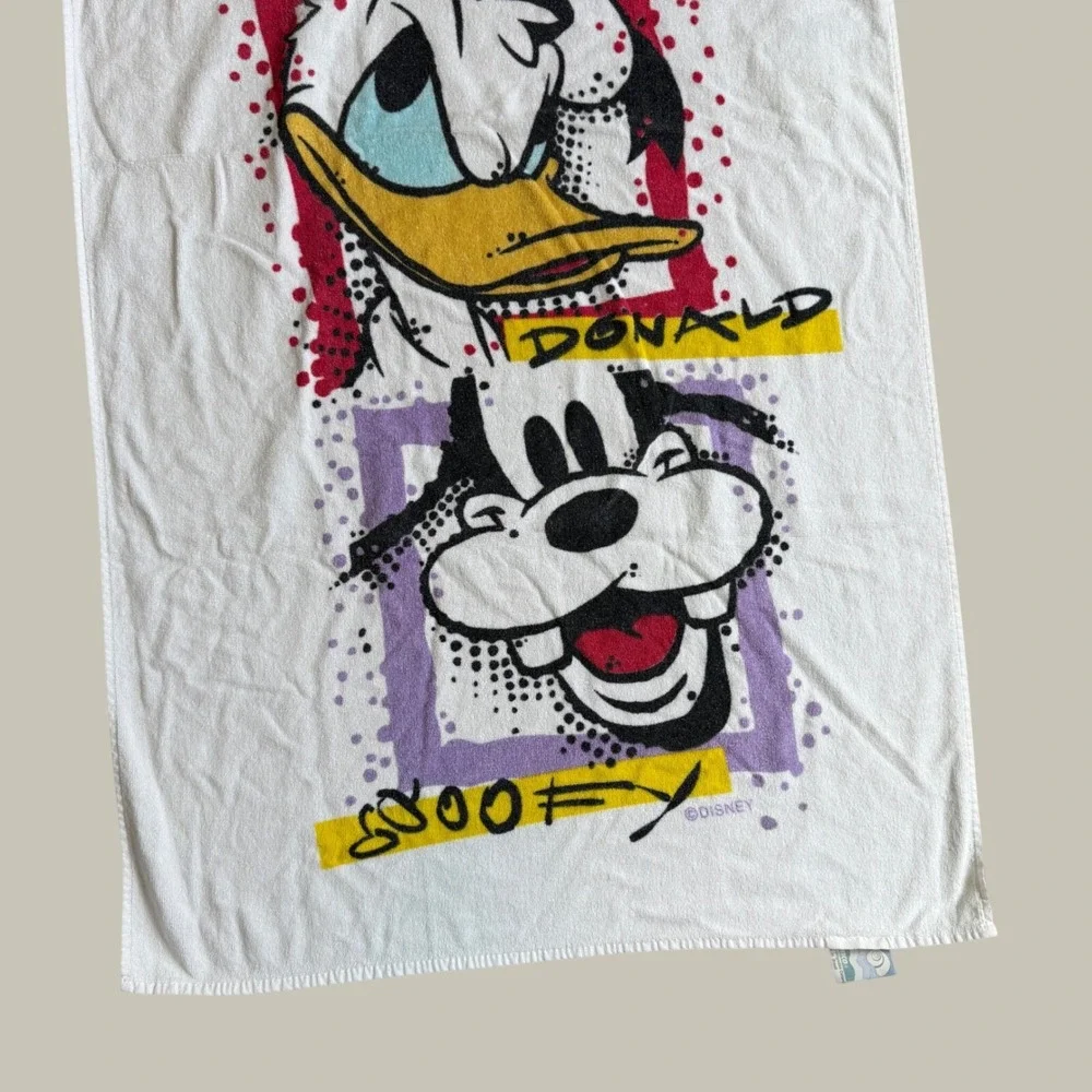 Vintage Disney Mickey Donald Goofy Beach Towel Franco 90s Cotton Brazil Made